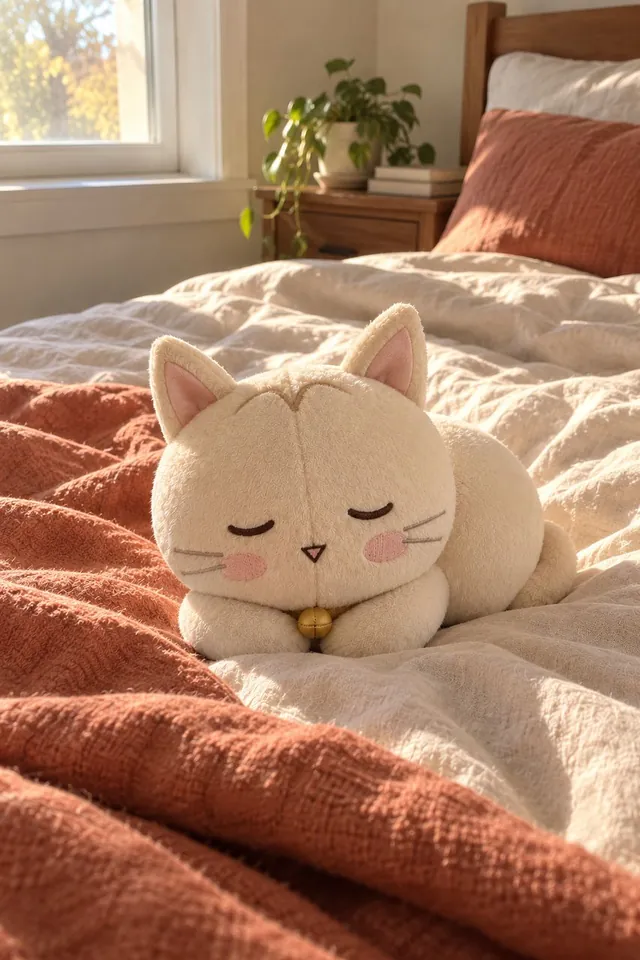 アプリ内アルバムの、眠るネコのぬいぐるみ写真